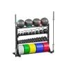 Soporte para mancuernas y discos y kettlebell con extras - Mueble de 4 bandejas + Barras