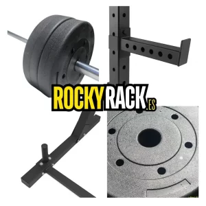 LOTE: Rack con Base + Spotter + Discos