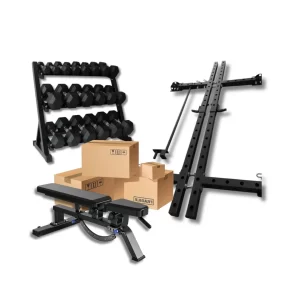 LOTE: Rack Plegable + Banco + 180kg Mancuernas y Soporte