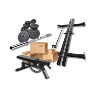 LOTE: Rack Plegable + Banco + Barra y Discos 100kg